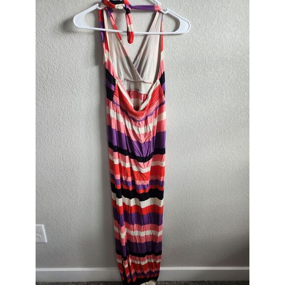 Felicity & Coco Womens Sz M Maxi Halter Dress Pink Purple Black Striped - Picture 3 of 3